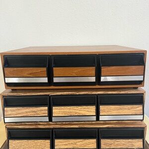 Wooden Storage Drawer Organizer with Black and Silver Accents